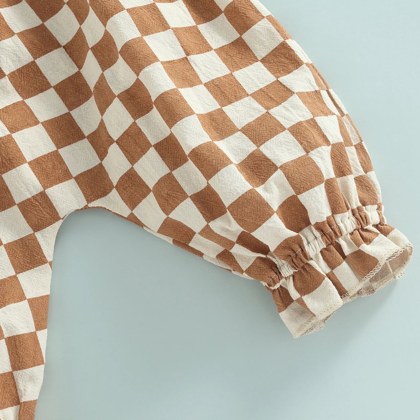 Baby Girls Casual Jumpsuit Brown Plaid Pattern Sleeveless Tie-up Strap Romper Summer Clothing