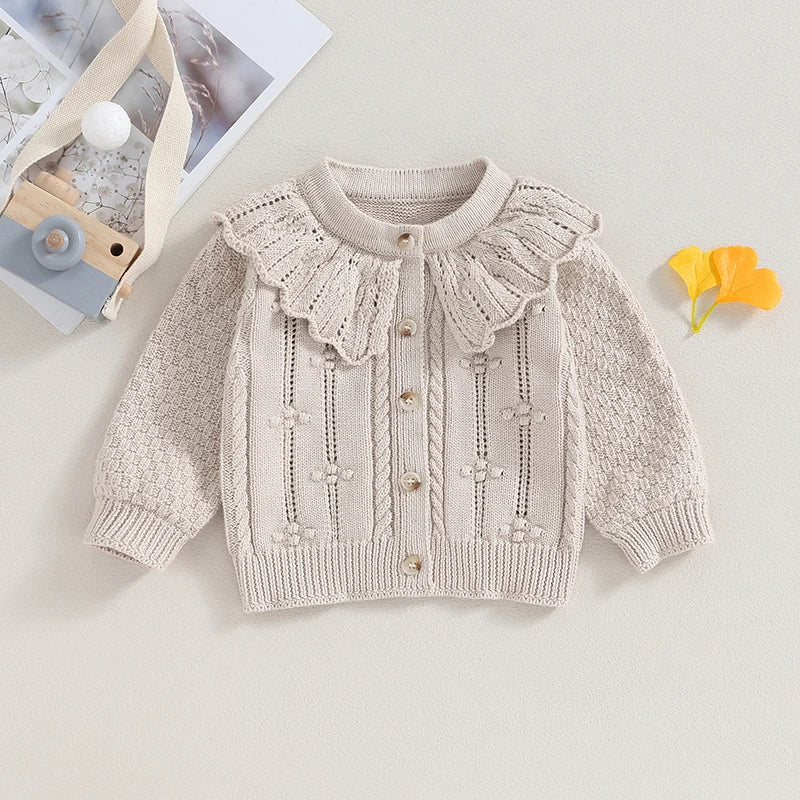 2023-07-28 Lioraitiin 0-24M Baby Girls Knitted Cardigan Sweater Doll Collar Crochet Button Closure Cardigan Outerwear