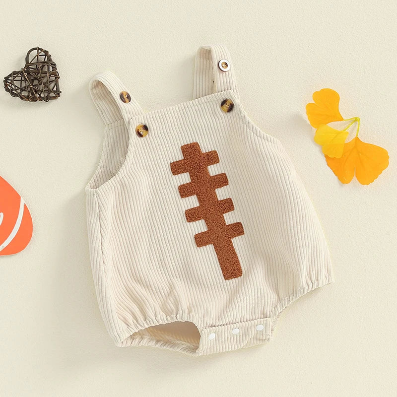 Newborn Baby Boys Girls Overalls Sleeveless Football Embroidery Rompers Newborn Summer Fall Outfit