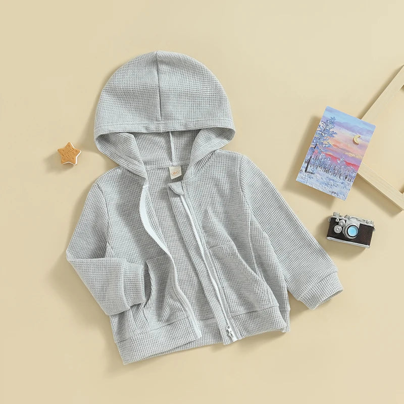 Kids Hoodie Long Sleeve Hooded Zip-up Hoodie Solid Sweatshirt