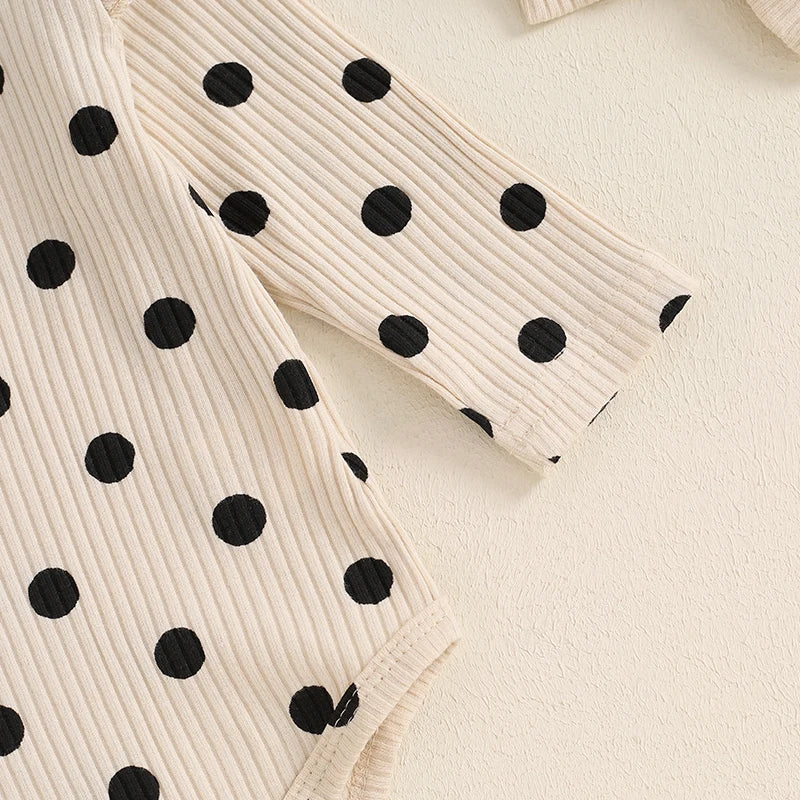 Baby Girls Fall Outfit, Long Sleeve Dots Print Romper with Pants and Bowknot Headband Clothing Set