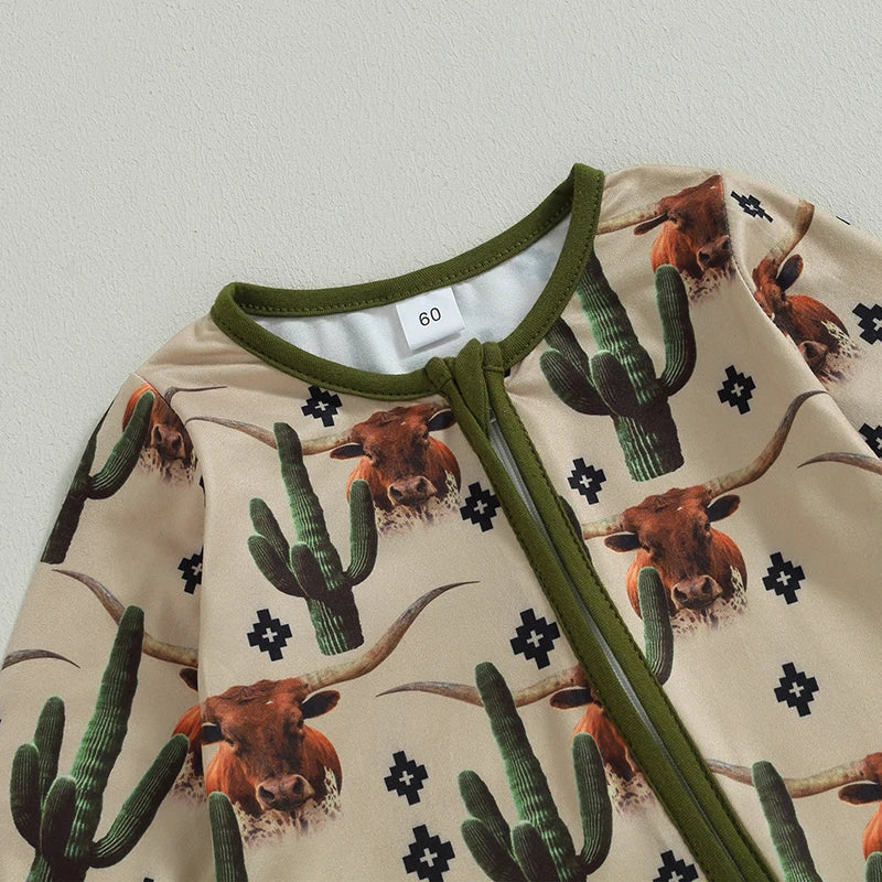 Baby Boys Jumpsuit Long Sleeve Cow/Horse Print Zipped Romper