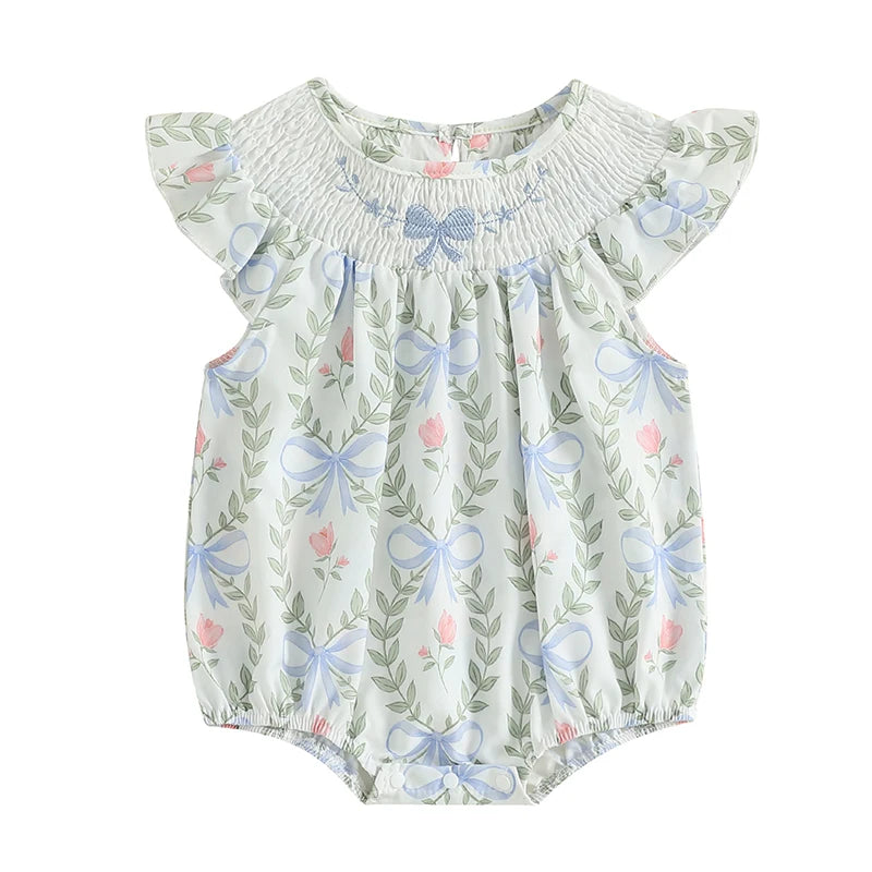 Baby Girls Romper Fly Sleeve Crew Neck Floral Print Summer Bodysuit