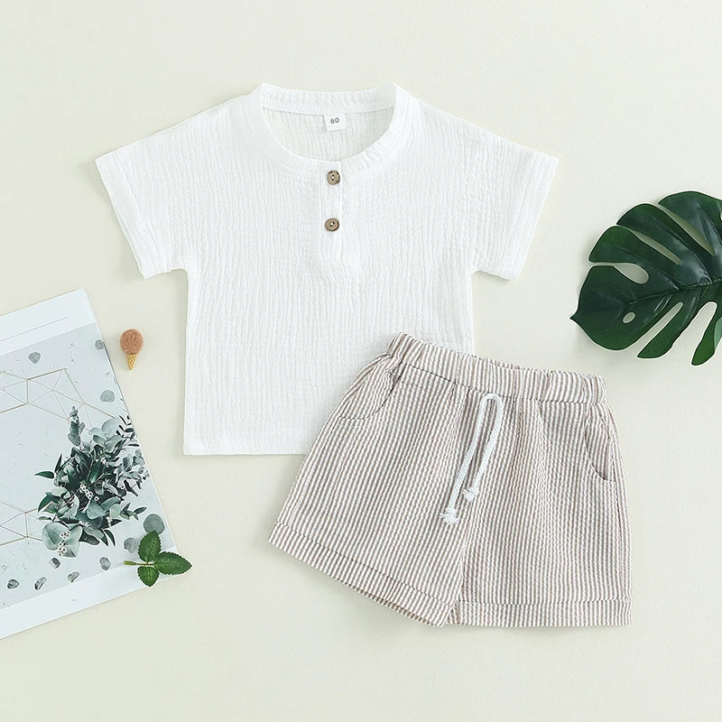 Toddler Baby Girls 2Pcs Summer Outfits Short Sleeve T-Shirt Tops Elastic Waistband Shorts Set Clothes