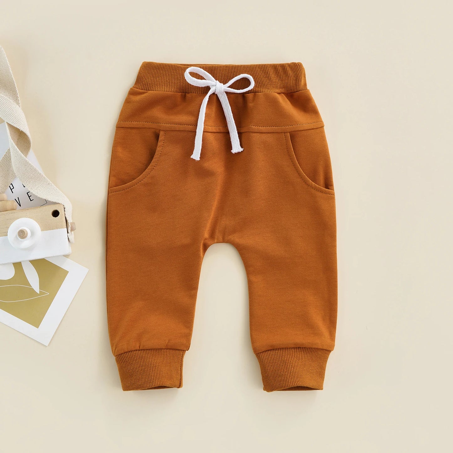 Boys Sweatpants Elastic Waist Adjustable Drawstring Plain Loose Fit Long Pants