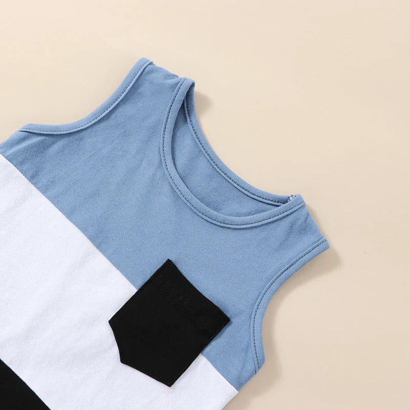 Toddler Boys 2Pcs Summer Outfit Sets Sleeveless Contrast Tank Tops Solid Drawstring Shorts