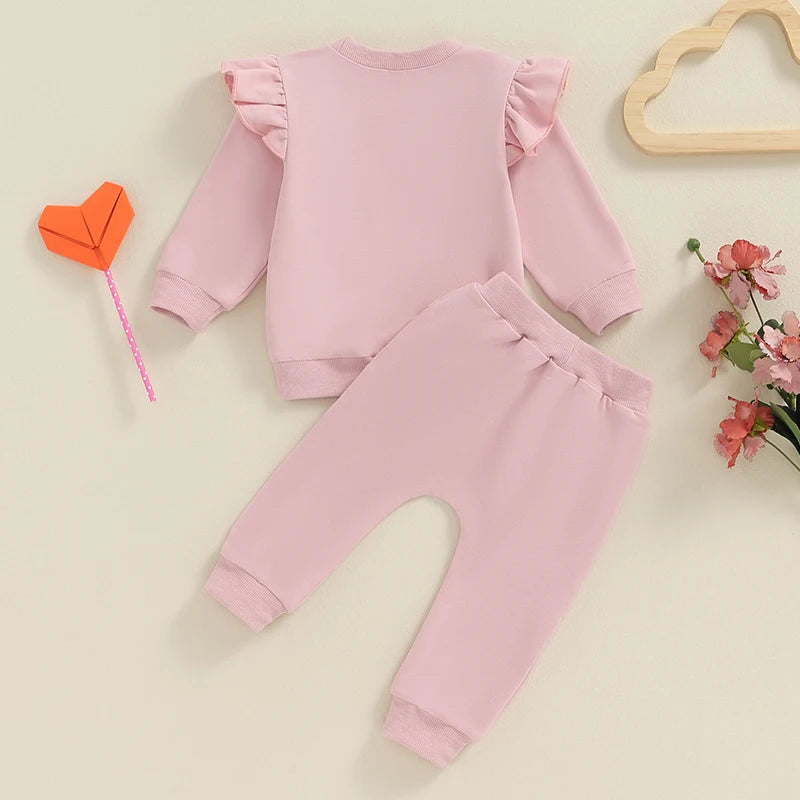Baby Girl 2Pcs Fall Outfits Cute Bow Print Long Sleeve Pullover + Pants Set Toddler Clothes