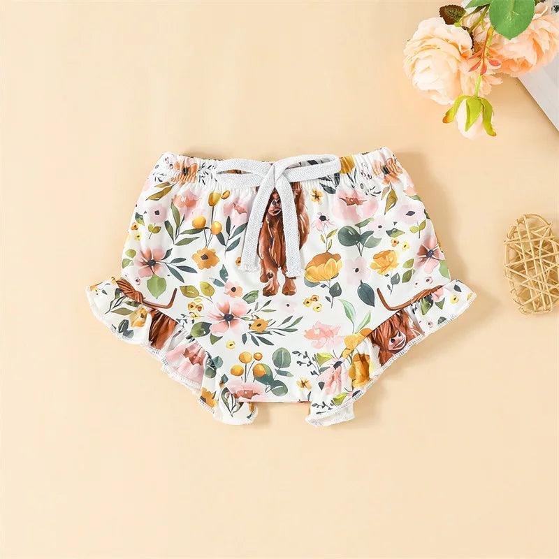 Newborn Infant Baby Girl 3Pcs Outfits Sleeveless Romper Cow Floral Print Pants Headband Set