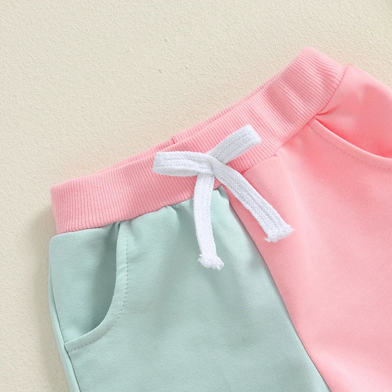 Little Kids Contrast Color Pants Pocket Drawstring Elastic Waistband Fall Long Trousers