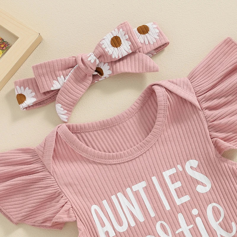 Baby Girls Summer Shorts Sets Flying Sleeve Letter Print Romper Floral Shorts Headband Set