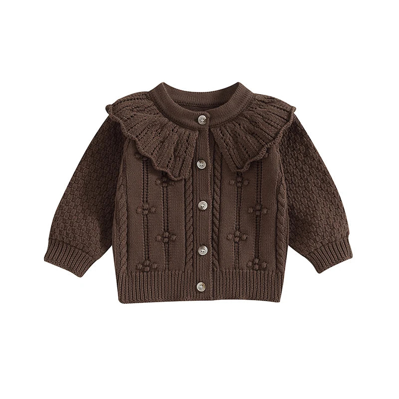 2023-07-28 Lioraitiin 0-24M Baby Girls Knitted Cardigan Sweater Doll Collar Crochet Button Closure Cardigan Outerwear