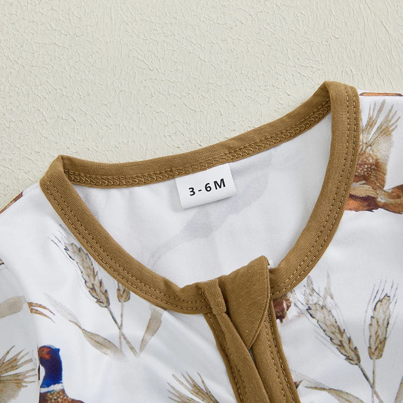 Baby Boys Romper Bird Pattern Zipper Closure Long Sleeve Crew Neck Jumpsuit