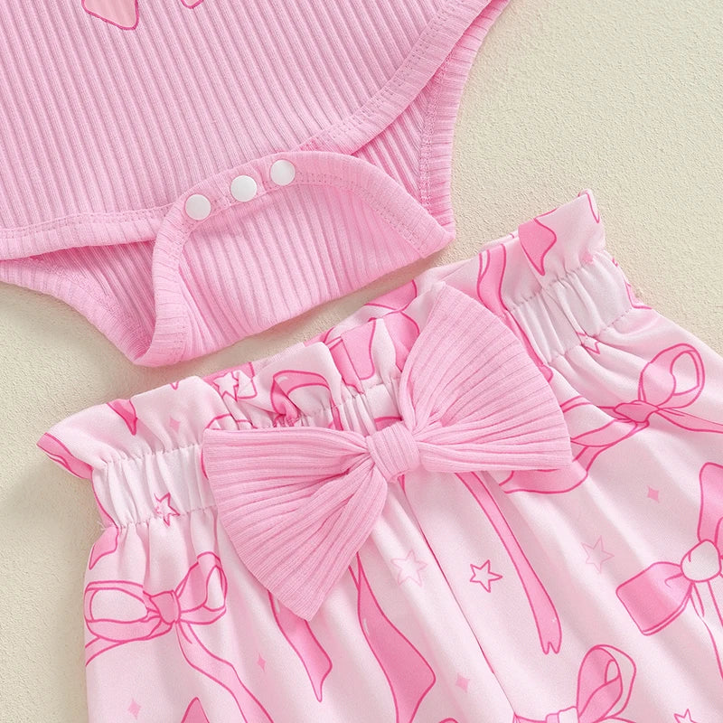 Baby Girl Fall 4 Pcs Outfit Letter Long Sleeve Romper with Bow Pattern Pants and Headband Hat Set