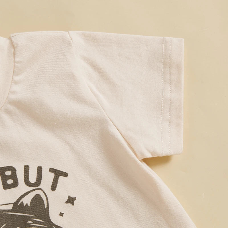 Toddler Boys Summer Outfits Raccoon Letter Print Short Sleeve T-Shirts Elastic Waist Shorts Clothes Set