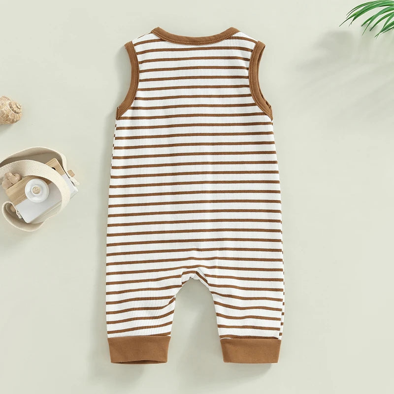 Infant Baby Girls Boys Romper Stripe Sleeveless Crew Neck Buttons Snap Closure Jumpsuits Summer Jumpsuit
