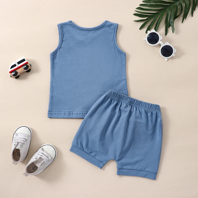 Toddler Boys 2Pcs Summer Outfit Sets Sleeveless Contrast Tank Tops Solid Drawstring Shorts