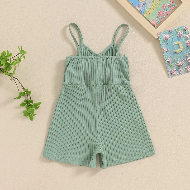 Summer Kids Baby Girl Ribbed Jumpsuit Cute Bow Sleeveless Romper Shorts Cute Clothes
