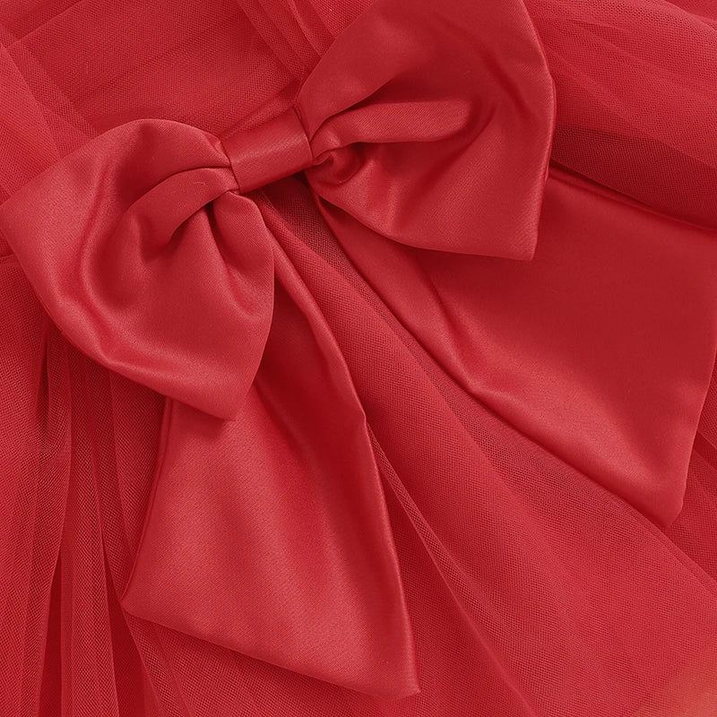 Infant Baby Girls Princess Dress Sleeveless Strap Elegant Bow Tulle Patchwork Christmas Tutu Sundress