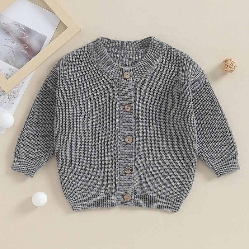 Baby Boys Warm Sweaters Coats Solid Loose Button Long Sleeve Knitwear Cardigan Jacket