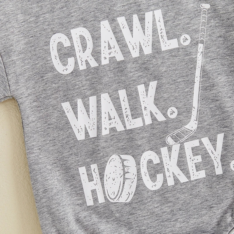 Baby Boy Romper Long Sleeve Round Neck Hockey Print Bodysuit Playsuit