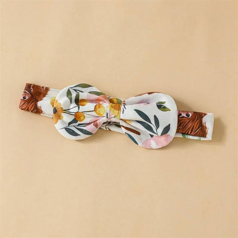 Newborn Infant Baby Girl 3Pcs Outfits Sleeveless Romper Cow Floral Print Pants Headband Set