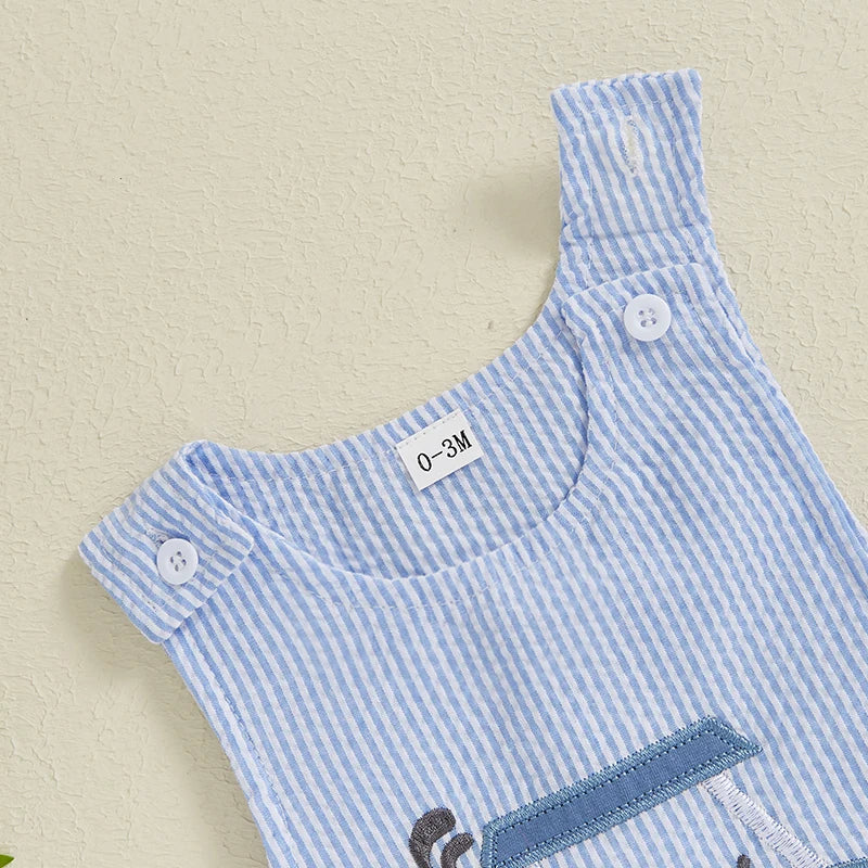 Baby Boys Jumpsuit, Sleeveless Crew Neck Striped Embroidery Golf Cart Summer Romper for Casual Daily