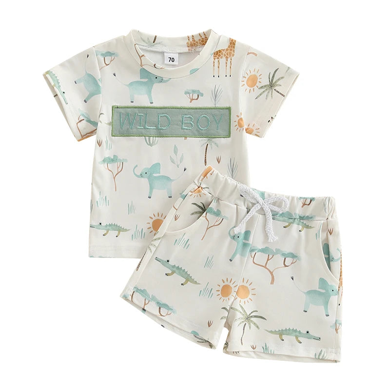 Toddler Baby Boy Shorts Set Animal Letter Short Sleeve T-shirts Elastic Waist Shorts Summer Outfit