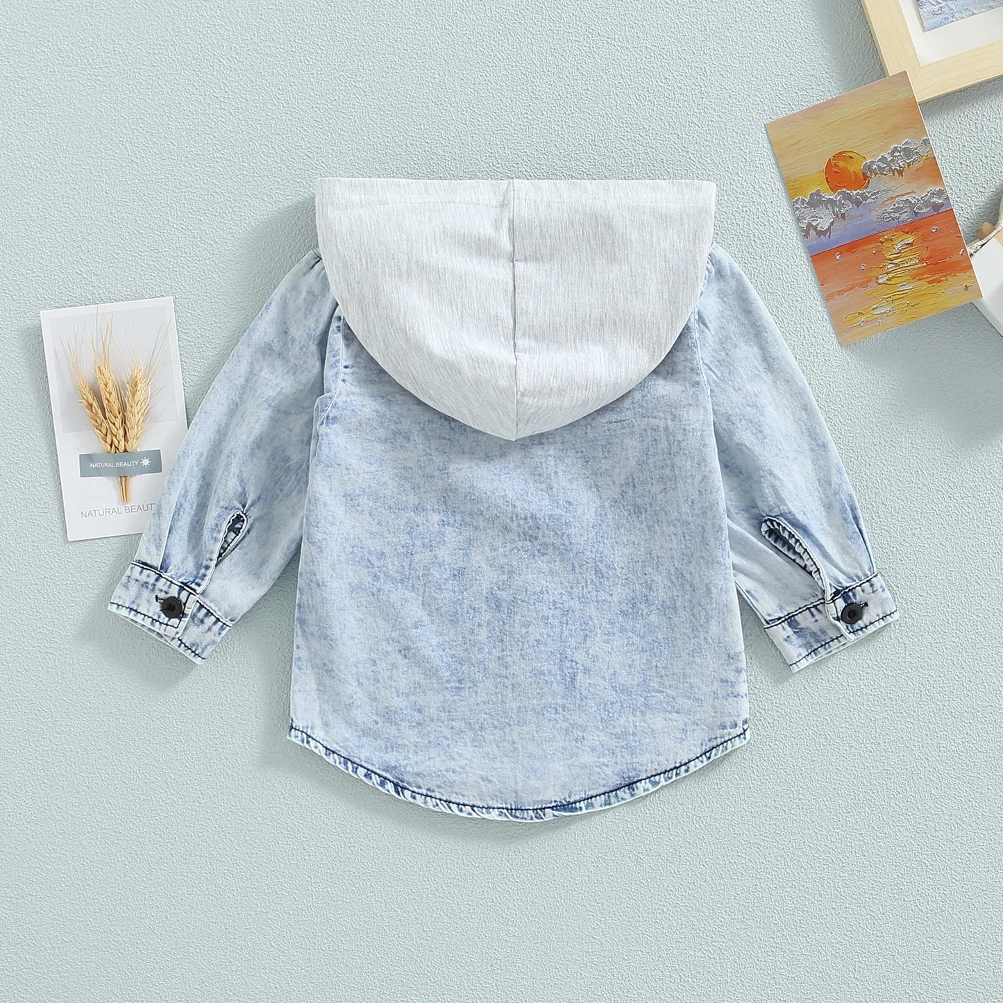 Toddler Boys Long Sleeve Button Down Patchwork Hooded Jacket