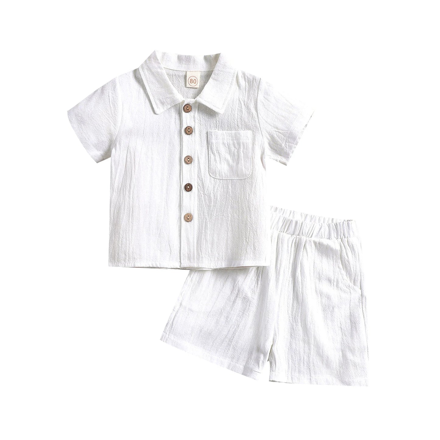 Toddler Baby Girl Boy Summer Clothing Set Short Sleeve Solid Turn-Down Collar Shirt Shorts