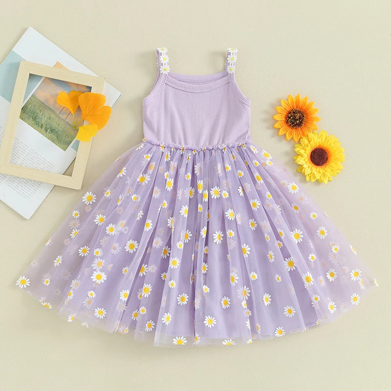 Baby Girls Tutu Dress Daisy Summer Sleeveless Tulle Dress Infant A-Line Princess Sundress