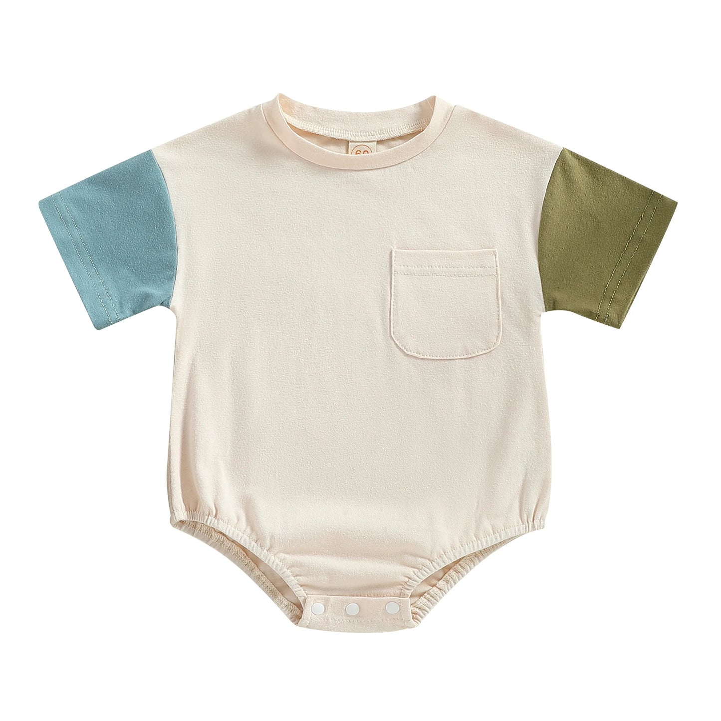 Kid Girl Boy Girl Bodysuit Short Sleeve Round Neck Patch Color Short Jumpsuit Tops