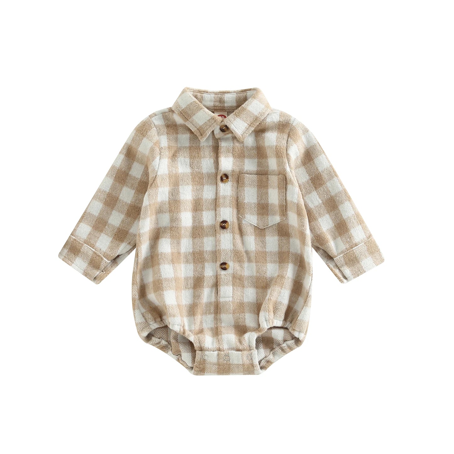 Baby Boy Bodysuit Long Sleeve Lapel Neck Plaid Print Button Up Jumpsuit