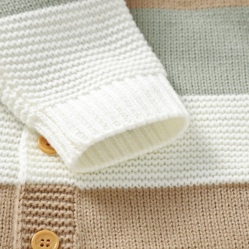 Baby Boy Sweater Romper Striped Crew Neck Long Sleeve Full Length Jumpsuit