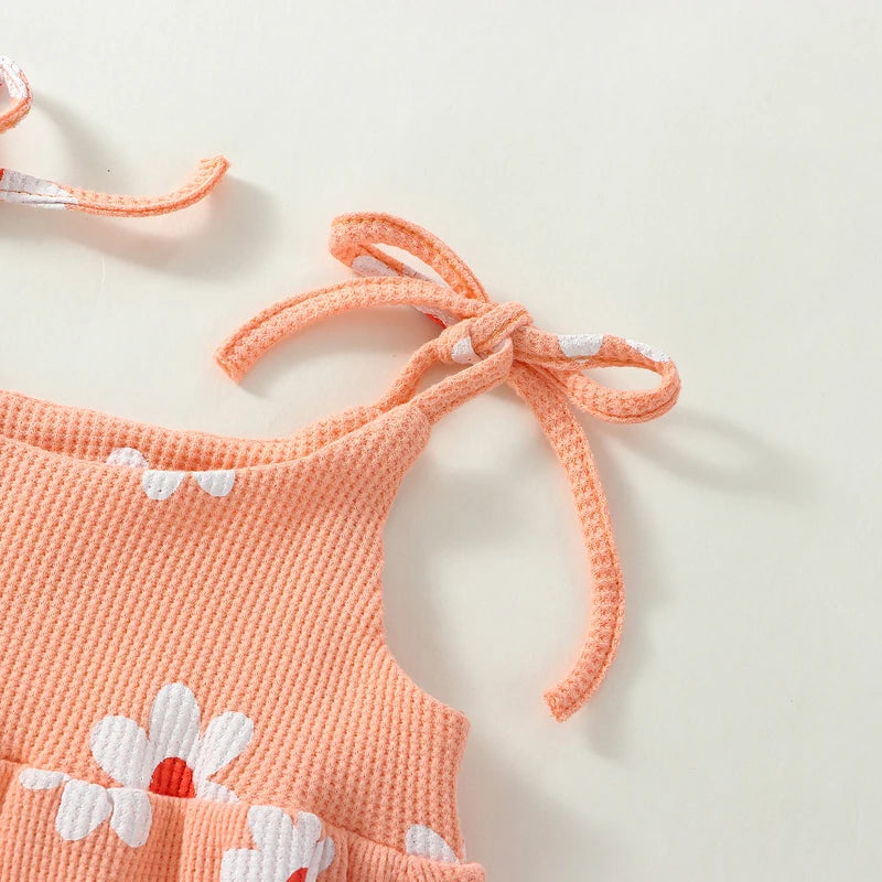 Toddler Baby Girl Jumpsuit Set Summer Floral Print Bandage Sleeveless Rompers Stretch Headband