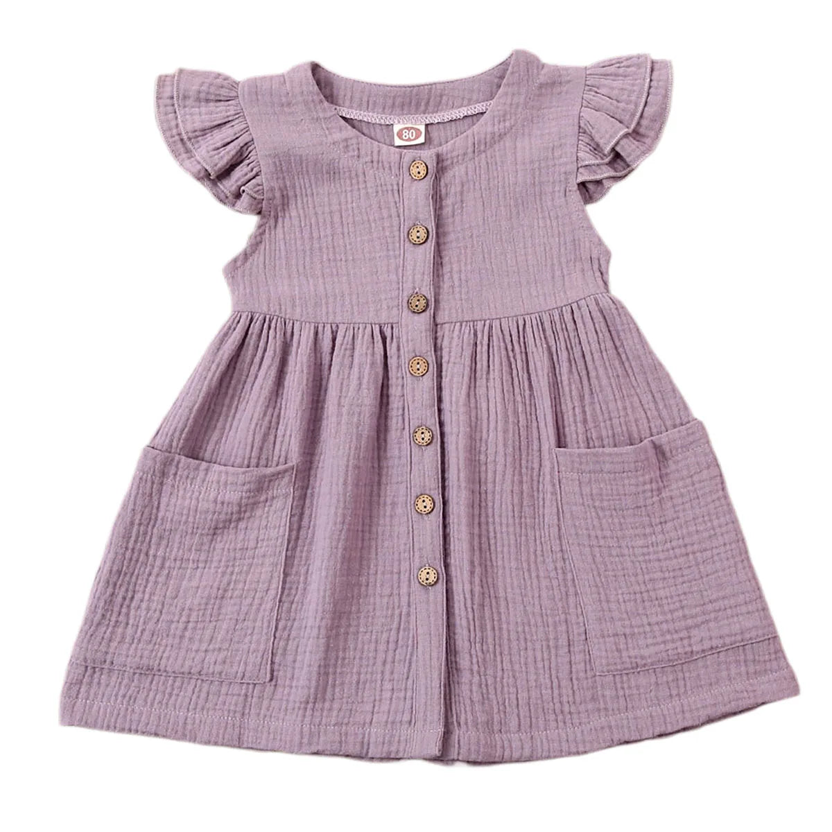 Toddler Kid Baby Girl Summer Dress Ruffles Sleeves Cotton Button Pocket Dress Sundress Clothes