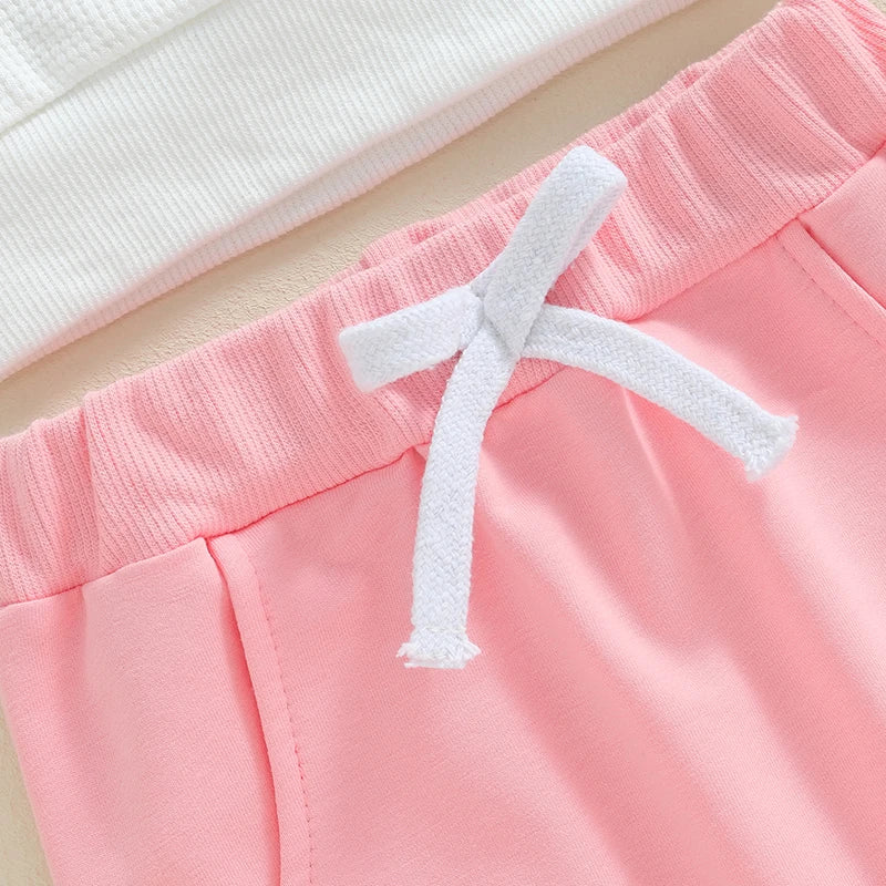 Toddler Girls Fall Outfits Heart Embroidery Ruffles Long Sleeve Sweatshirt and Elastic Sweatpants Set
