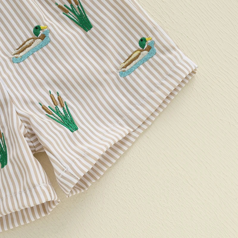 Baby Boys Shorts Set Short Sleeve Embroidery Duck T-shirt with Striped Shorts Summer Outfit