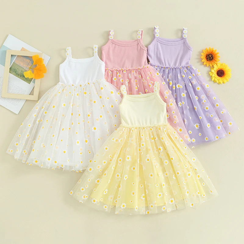 Baby Girls Tutu Dress Daisy Summer Sleeveless Tulle Dress Infant A-Line Princess Sundress