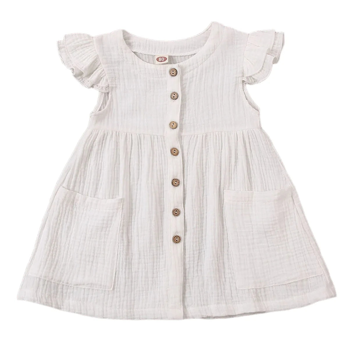 Toddler Kid Baby Girl Summer Dress Ruffles Sleeves Cotton Button Pocket Dress Sundress Clothes