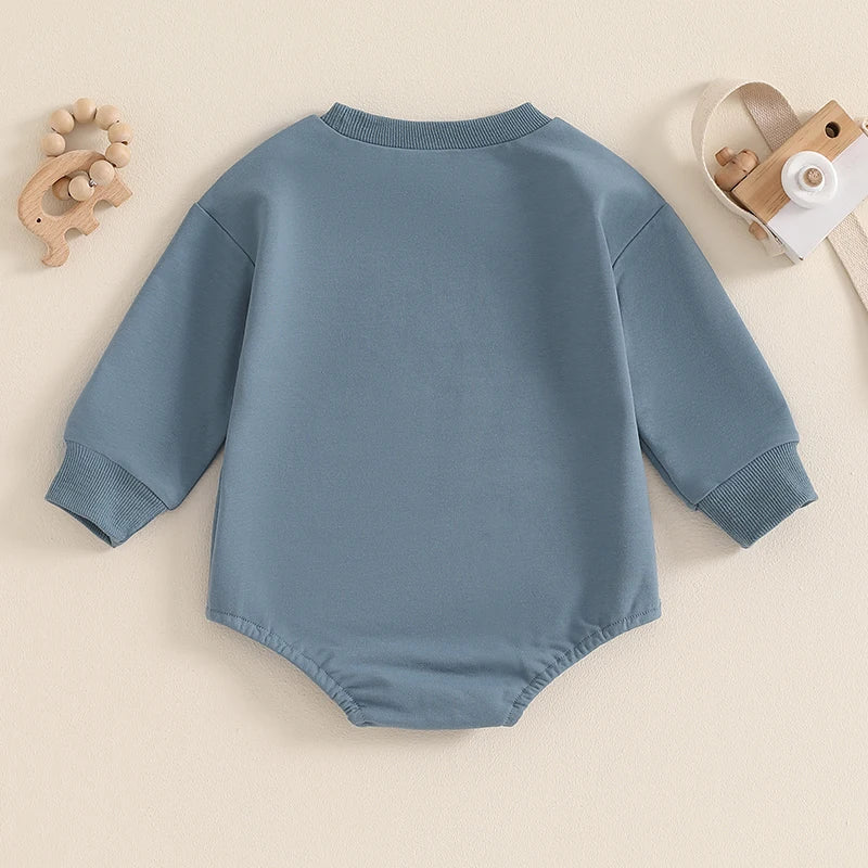 Baby Boys Long Sleeve Round Neck Sweatshirt Romper Letter Print "Little Brother"