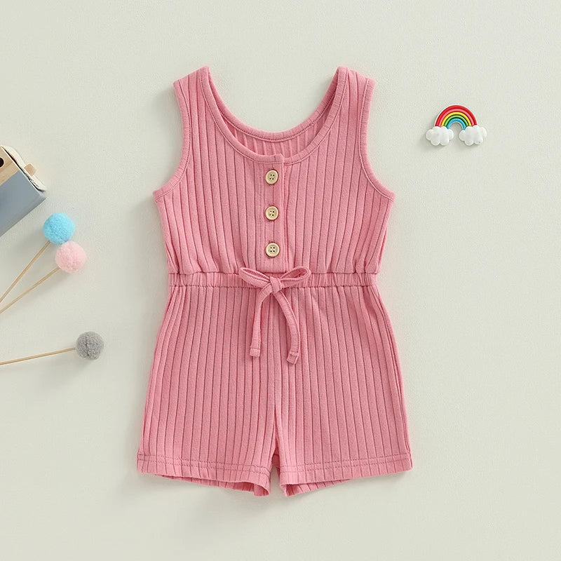 Toddler Baby Girls Boys Playsuit Solid Crew Neck Sleeveless Jumpsuits Summer Clothes Romper