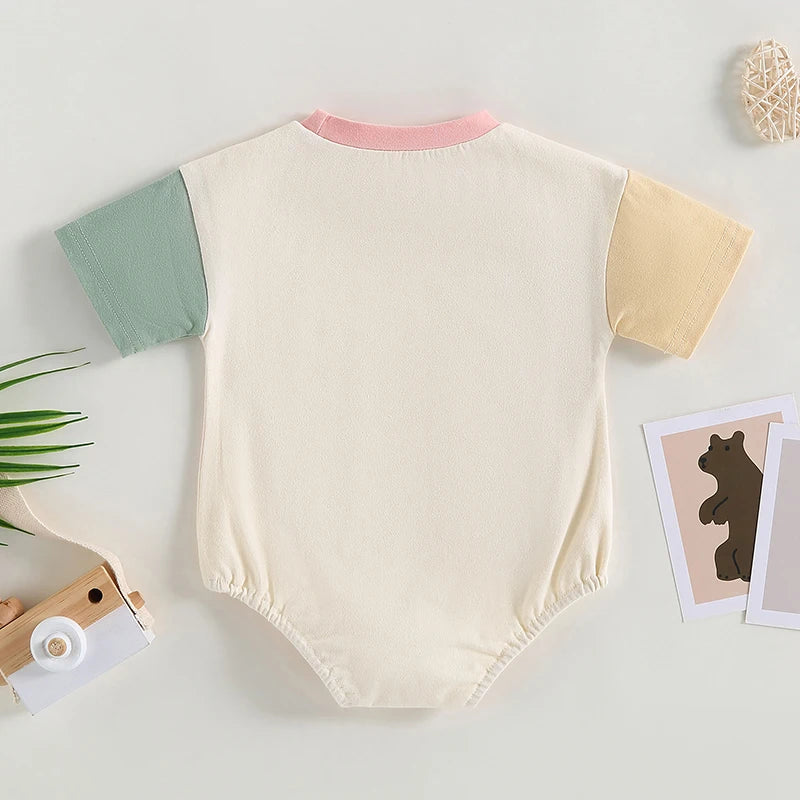 Baby Boys Girls Summer Romper Short Sleeve O Neck Contrast Color Playsuit 2Styles
