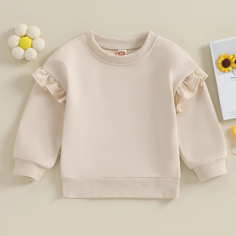 Toddler Kids Baby Boy Girl Crewneck Sweatshirt Cotton Long Sleeve Solid Color Pullover Top Casual Spring Fall Clothes