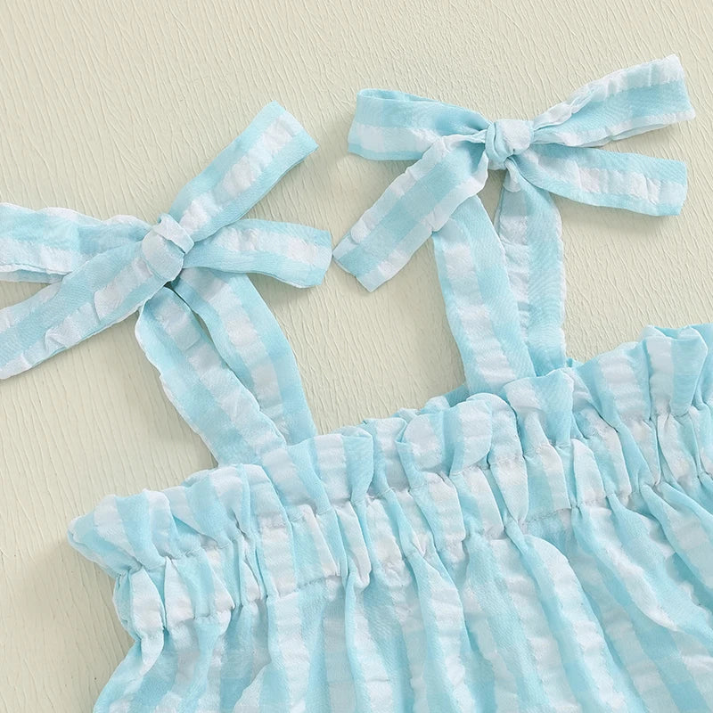 Baby Girl Summer Outfit Plaid Tie-Up Straps Sleeveless Tank Tops Elastic Waist Shorts 2Pcs Clothes Set