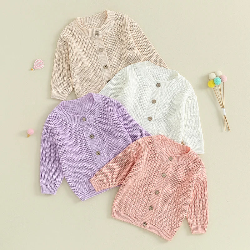 Baby Boys Warm Sweaters Coats Solid Loose Button Long Sleeve Knitwear Cardigan Jacket