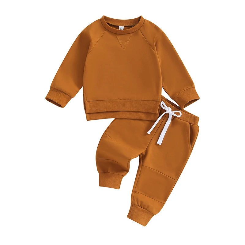 Toddler Baby Boys Fall Outfits Long Sleeve Split Hem Sweatshirt Tops Pocket Pants Kid Clothes Sets