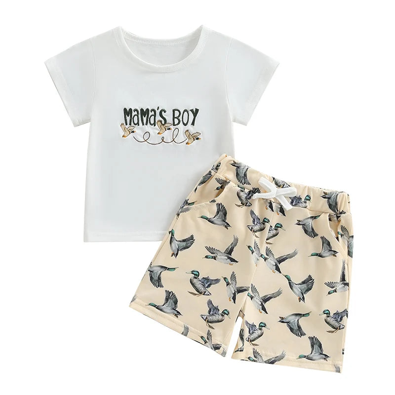 Toddler Baby Boy Duck Outfit Short Sleeve T-shirts Elastic Waist Shorts Summer Outfit