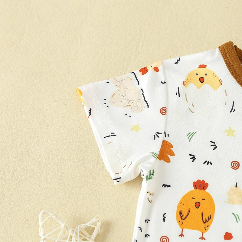 Toddler Boy Girl Summer Clothes Cute Farm Baby Chicken Outfit Set Short Sleeve Cartoon T-Shirt and Shorts