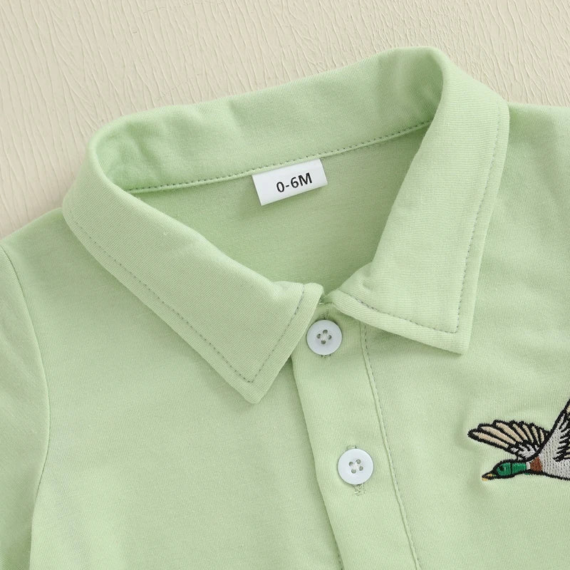 Baby Boys Shorts Set Short Sleeve Embroidery Duck T-shirt with Striped Shorts Summer Outfit