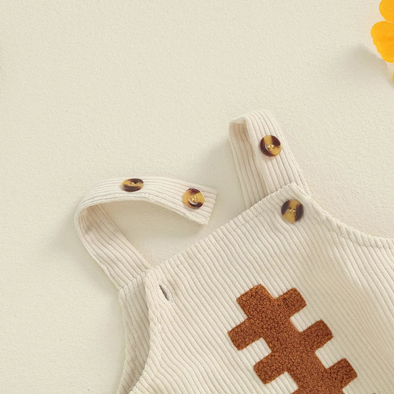 Newborn Baby Boys Girls Overalls Sleeveless Football Embroidery Rompers Newborn Summer Fall Outfit